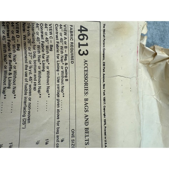 Vintage McCall's 4613 Sewing Pattern Bags Belts Accessories 1975 Some Cut 70's - Picture 12 of 13